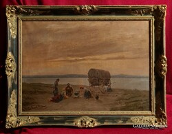 Rubovics Márk (1867 - 1947) : Táborozás a Balatonparton