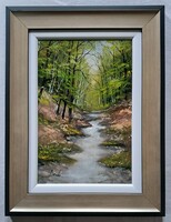 Benda Zoltán "Erdei patak" c. olajfestmény szép keretben, ingyen postával