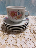 Alföldi szalmavirágos porcelán teás csészék, tányérral