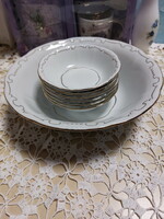 Zsolnay arany tollazott porcelán kompótos készlet 1db nagy tál, 6 db kis tál