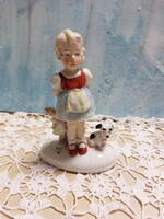Ritka, porcelán kislány kutyával, babával