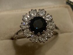 Margaréta arany gyűrű 0.90ct gyémántokkal zafírral.Igazolással