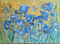 Antyipina Galina: Íriszek (Van Gogh replika), olajfestmény, vászon, 30x40cm