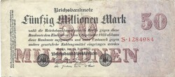 50 millió márka 1923.07.25. Birodalmi kiadás 7 jegyű sorszám Németország 2.