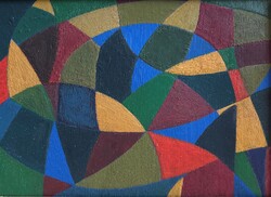 BÖHM Lipót 'POLDI' festmény, Absztrakt kompozíció, tempera karton, kerettel 30 x 38,5 cm, jjl. POLDI