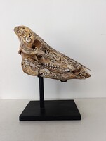 Antik afrikai varacskosdisznó koponya faragott trófea preparátum régi kikészítés vadászat vadász 478