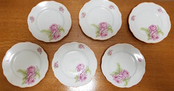 Zsolnay porcelán, rózsás páfrányos süteményes, desszertes kis tányérok. Vintage stílusban.