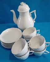 Herendi fehér teás kapuccsínós készlet,  nagy kanna +6 csésze aljjal