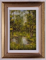 Benda Zoltán "Ártéri fák" c. olajfestmény szép keretben, ingyen postával