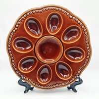 Vintage kerámia tojástál – 8 rekeszes, barna máz, 60–70-es évek