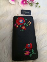 Kalocsai mintás, hímzett gyönyörű pénztárca, 10x19cm.