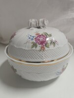 Hollóházi porcelán Hajnalka mintás kekszes doboz, óriás bonbonier - 16,5 x 13 cm