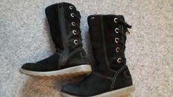 S Oliver fekete velúr szőrme béléses cipzáros meleg téli hótaposó csizma 38