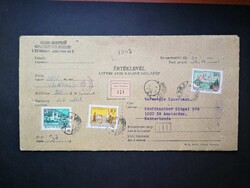 1985 Értéklevél boríték 20,10,3 Ft bélyeggel, viaszpecséttel, Budapest-Amszterdam G2