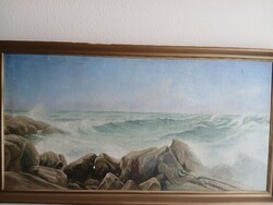 Nagyméretű olajfestmény, tengeri látkép