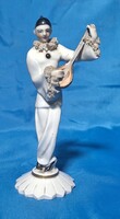 1 FT-RÓL! Art deco Német Volkstedt porcelán! Mandolinon játszó Pierrot bohóc figura - csodaszép!
