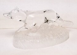 Kristály róka szobor mattított talapzaton. A Francia Cristal d'Arques manufaktúrából