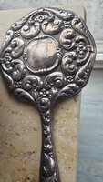 835 Silver, German, marked, moon, crown, antique, huge, heavy hand mirror, in very good condition.