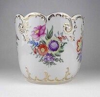 1Y390 Nagyméretű kézzel festett virágmintás Hollóházi porcelán kaspó 15 cm
