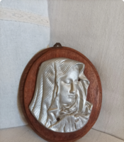 Szűz Mária domborműves falikép – fémöntvény fa alapon