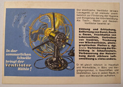 Elektromos ventilátor reklám levelezőlap 1930-as évek