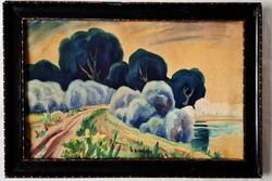 NAGYBÁNYAI NAGY Zoltán (1904-1984) " Tópart" szép üveges keretben,Bp.-n