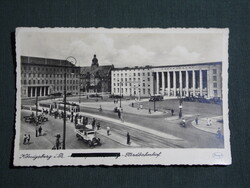 Képeslap,Poroszország,Königsberg,Kalinyingrád,vasútállomás,villamos megálló,Stengel kiadás,1948-