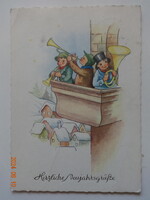 Régi grafikus újévi üdvözlő képeslap