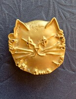 Jean Cocteau cat cat head pin, 1999 gilded bronze, vintage collector's item