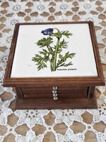 Vintage poháralátét szett gyógynövényes kerámialappal