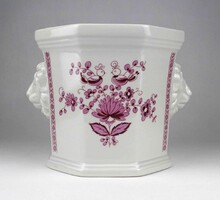 1Y388 Régi oroszlánfejes Lichte lila fehér kaspó 14.5 cm