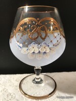 ÜVEGPOHÁR - ARANYOZOTT - KÉZZEL FESTETT - 14 x 9 cm - 3 dl - KÉT OLDALÁN MINTÁS - OSZTRÁK