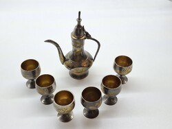 Orientális réz likőrös készlet – 6 pohár + kiöntő
