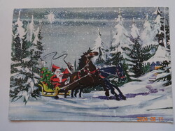 Régi, retró grafikus karácsonyi üdvözlő képeslap (Télapó lovas szánon)