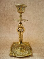 Figurás, törpés réz gyertyatartó, 18 cm
