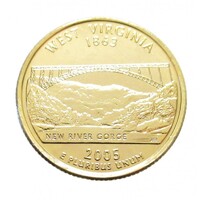 USA,quarter dollar 2005 D - West Virginia - aranyozott aUNC+ nikkel