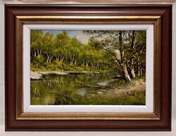 Benda Zoltán "Nyári folyópart" c. festmény szép keretben, ingyen postával