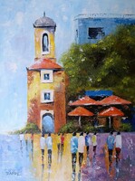 Városi forgatag című festmény eladó