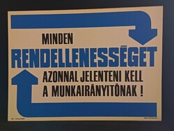 Eredeti, retro balesetmegelőző, biztonságtechnikai műanyag/plasztik tábla. Ságvári Nyomda 70-es évek