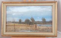Sugár Gyula képcsarnokos tájkép festmény 82x52 cm kerettel