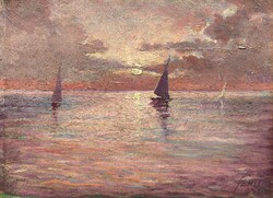 Szini Zoltán ( 1891 - 1949 ) Vitorlások a naplementében, 1935