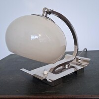 Art deco - Bauhaus nikkelezett asztali lámpa felújítva - krémszínű opalinüveg ernyő