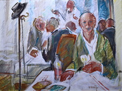 B. Mikli Ferenc (1921 - 2013): " VENDÉGLŐBEN " - FESTŐI ÖNARCKÉP