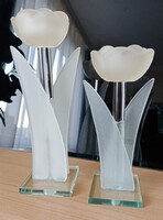 Modern, 21 és 17 cm-es, üvegvirág lakásdekor párban