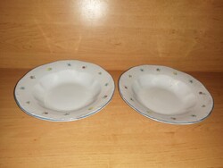 Zsolnay porcelán kék szélű, virág mintás mélytányér párban - 22 cm (2p)