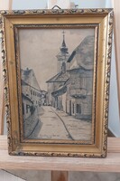 (K) Szentendre Czobor Imre grafika  20x28 cm kerettel