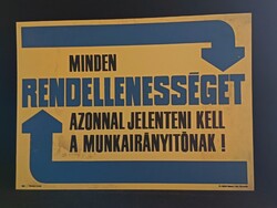 Eredeti, retro balesetmegelőző, biztonságtechnikai műanyag/plasztik tábla. Ságvári Nyomda 70-es évek