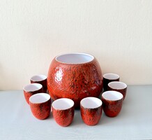 Waechtersbach Keramik Fat Lava stílusú punch / bowle készlet, 1960–70-es évekből