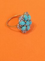 925-ös ezüst valódi világoskék topáz és türkiz köves koktél gyűrű 63-as méret 20mm átmérő