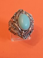 Mesés vintage 925-ös ezüstböl készült filigran türkiz köves, ötvös gyűrű, femjel nélküli